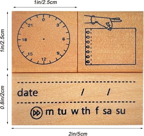 3-Piece Wooden Stamp Set (Includes Date/Time/Notes Stamps) with Digital Clock Face Marking, Suitable for Classroom Activities, DIY Cards, Worksheets, and Educational Games in Saudi Arabia