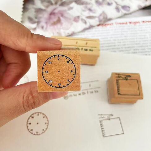 3-Piece Wooden Stamp Set (Includes Date/Time/Notes Stamps) with Digital Clock Face Marking, Suitable for Classroom Activities, DIY Cards, Worksheets, and Educational Games in Saudi Arabia