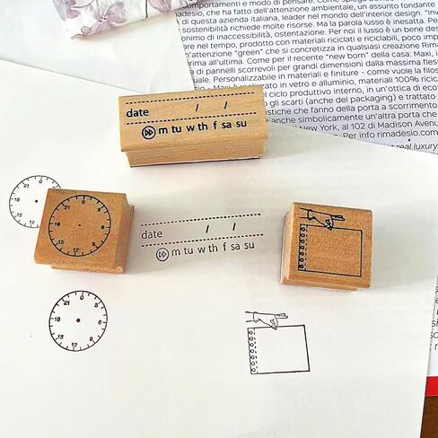 3-Piece Wooden Stamp Set (Includes Date/Time/Notes Stamps) with Digital Clock Face Marking, Suitable for Classroom Activities, DIY Cards, Worksheets, and Educational Games in Saudi Arabia