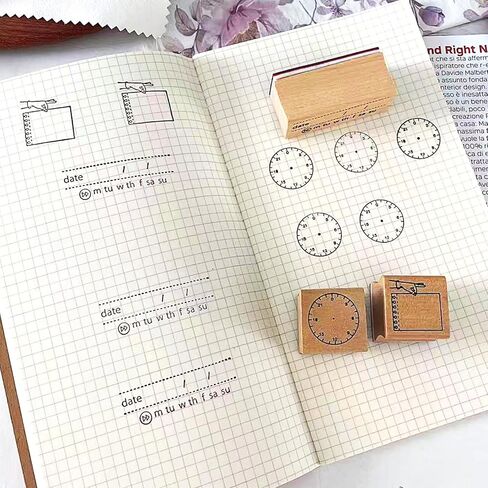 3-Piece Wooden Stamp Set (Includes Date/Time/Notes Stamps) with Digital Clock Face Marking, Suitable for Classroom Activities, DIY Cards, Worksheets, and Educational Games in Saudi Arabia