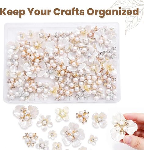 90Pcs Rhinestone Faux Pearl Buttons, Flat Back Pearls for Crafting, Fancy Decorative Buttons for Clothes, Embellishments for Crafts, Jewelry Making, DIY Wedding Decor, Crafting Supplies in Saudi Arabia