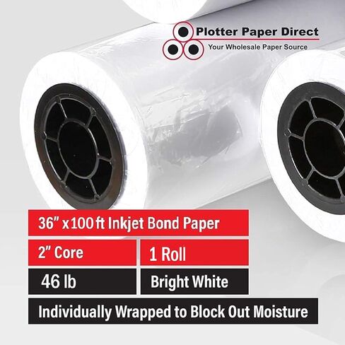 Plotter Paper Direct 36in x 100ft Coated White Plotter Paper, 46 Lb, 2'' Core, 95 Bright White, for CAD Printing on Wide Format Ink Jet Printers (1-Pack) in Saudi Arabia