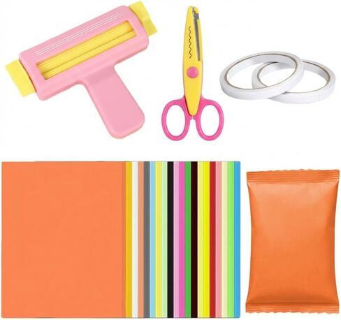 Paper Crimper for Candy Bags Crafting, Pinking Shears, 100 Sheets Thin Inkjet Colorful Paper 8.25 x 11.6 Inches Double Sided Tape for Crafts Birthday Party Supplies French Fry Bag Making in Kuwait
