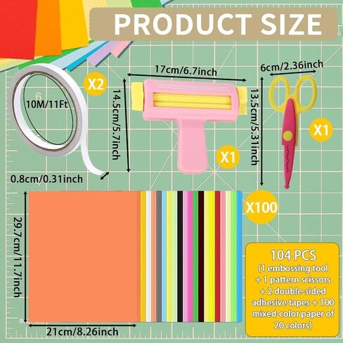 Paper Crimper for Candy Bags Crafting, Pinking Shears, 100 Sheets Thin Inkjet Colorful Paper 8.25 x 11.6 Inches Double Sided Tape for Crafts Birthday Party Supplies French Fry Bag Making in Kuwait