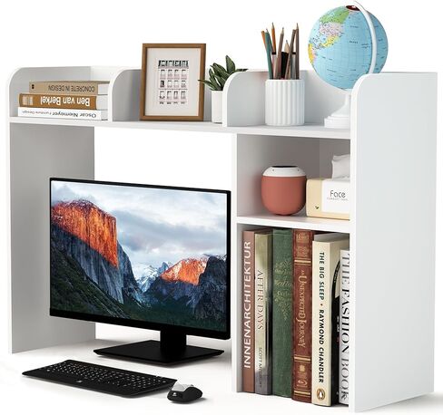 LAND·VOI Desktop Bookshelf, Countertop Storage Hutch with 5 Shelves for Computer Desk, Desk Organizer for Home Office Dorm, Dressing Tabletop, Bar Countertop, White EDS01W in Kuwait