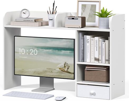 LAND·VOI Desktop Bookshelf, Countertop Storage Hutch with 5 Shelves for Computer Desk, Desk Organizer for Home Office Dorm, Dressing Tabletop, Bar Countertop, White EDS01W in Saudi Arabia