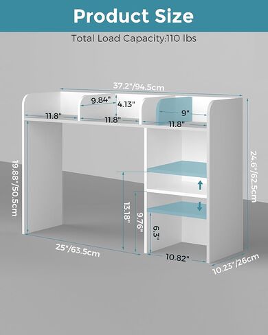 LAND·VOI Desktop Bookshelf, Countertop Storage Hutch with 5 Shelves for Computer Desk, Desk Organizer for Home Office Dorm, Dressing Tabletop, Bar Countertop, White EDS01W in Kuwait