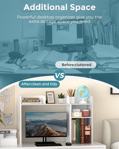 LAND·VOI Desktop Bookshelf, Countertop Storage Hutch with 5 Shelves for Computer Desk, Desk Organizer for Home Office Dorm, Dressing Tabletop, Bar Countertop, White EDS01W in Kuwait