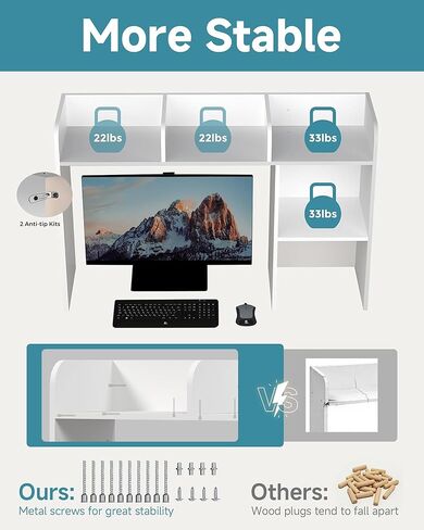 LAND·VOI Desktop Bookshelf, Countertop Storage Hutch with 5 Shelves for Computer Desk, Desk Organizer for Home Office Dorm, Dressing Tabletop, Bar Countertop, White EDS01W in Kuwait