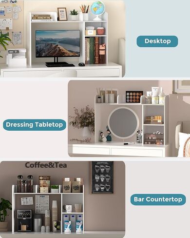 LAND·VOI Desktop Bookshelf, Countertop Storage Hutch with 5 Shelves for Computer Desk, Desk Organizer for Home Office Dorm, Dressing Tabletop, Bar Countertop, White EDS01W in Kuwait