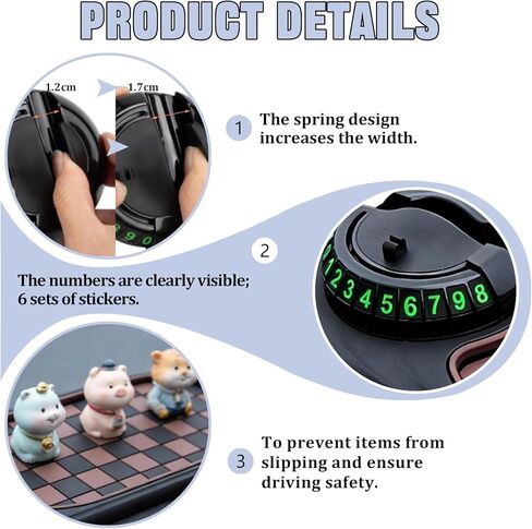 2 PCS Multifunctional Car Anti-Slip Mat, Anti Slip Mat for Car Dashboard with Temporary Parking Number & 360° Rotatable Phone Holder, Organizer Pad for Phones, Keys, Sunglasses(Black, Grey) in Saudi Arabia