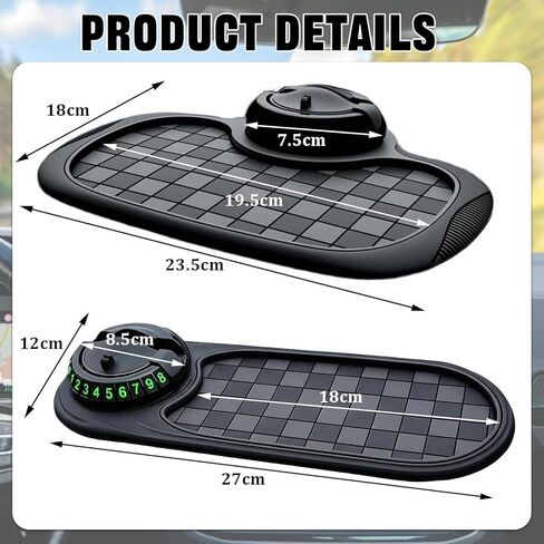 2 PCS Multifunctional Car Anti-Slip Mat, Anti Slip Mat for Car Dashboard with Temporary Parking Number & 360° Rotatable Phone Holder, Organizer Pad for Phones, Keys, Sunglasses(Black, Grey) in Saudi Arabia