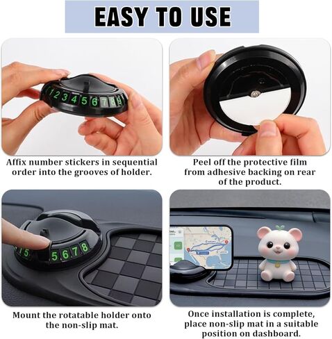 2 PCS Multifunctional Car Anti-Slip Mat, Anti Slip Mat for Car Dashboard with Temporary Parking Number & 360° Rotatable Phone Holder, Organizer Pad for Phones, Keys, Sunglasses(Black, Grey) in Saudi Arabia