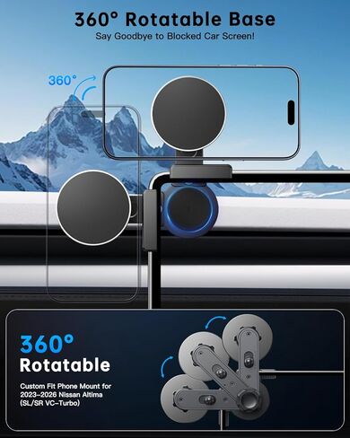 Ruiya 2023-2026 Altima Magnetic Car Phone Mount for 2023-2026 Nissan Altima (SL/SR VC-Turbo) Accessories 360° Adjustable Floating Screen Dashboard Monitor Base Car Phone Holder(Only for 12.3") in Kuwait