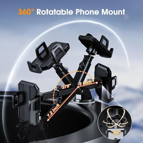 360° Adjustable Car Phone Holder Mount – 3-in-1 Secure Dashboard, Windshield & Air Vent Phone Mount for Car, Universal Cell Phone Cradle Compatible with iPhone, Samsung & All 4.0"-7.0" Smartphones in Saudi Arabia