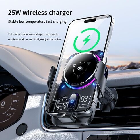 25W/15W Multi-Power Wireless Car Charger with Semiconductor Cooling, Qi2.2 Fast Charging Car Navigation Phone Holder Mount, Infrared Auto-Clamping, Strong Magnetic, for iPhone 17 16 15 Samsung in Kuwait