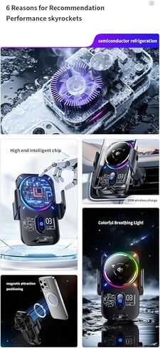 25W/15W Multi-Power Wireless Car Charger with Semiconductor Cooling, Qi2.2 Fast Charging Car Navigation Phone Holder Mount, Infrared Auto-Clamping, Strong Magnetic, for iPhone 17 16 15 Samsung in Kuwait