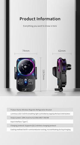 25W/15W Multi-Power Wireless Car Charger with Semiconductor Cooling, Qi2.2 Fast Charging Car Navigation Phone Holder Mount, Infrared Auto-Clamping, Strong Magnetic, for iPhone 17 16 15 Samsung in Kuwait