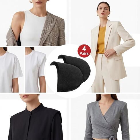 4 Pairs Black Shoulder Pads Inserts Mens Suit Shoulder Pads for Jackets Sew-in Foam Shoulders Pad Sewing Sponge for Women Clothing Clothes Blazer Coat Sewing Dress in Kuwait