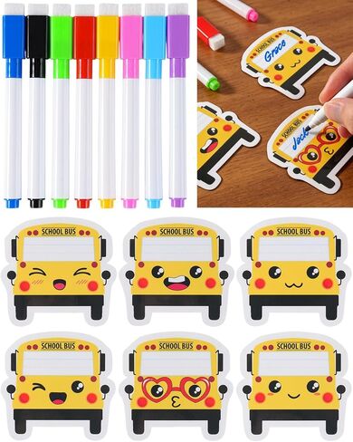 60Pcs School Bus Dry Erase Magnetic Labels Magnetic Locker Name Plates Stickers Student Name Tags for Classroom Desks School Whiteboards-B in Saudi Arabia