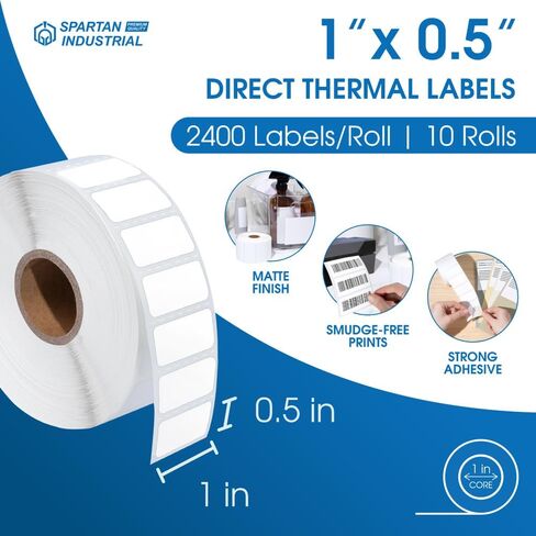 Spartan Industrial - 4" X 1" Direct Thermal Labels (13000 Count, 10 Rolls) - Barcode Labels, Wide Thermal Sticker Roll for Carton and Product Identification - Compatible with Zebra and Rollo Printers in Kuwait