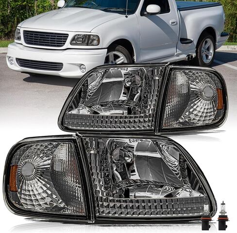 Aosky Headlight Assembly Compatible for 1997-2003 F150 / 2004 F150 Heritage / 1997-2002 Expedition / 1997-1999 F250 Headlamp with Corner Lights 4pcs, Chrome Housing with Amber Reflector in Saudi Arabia