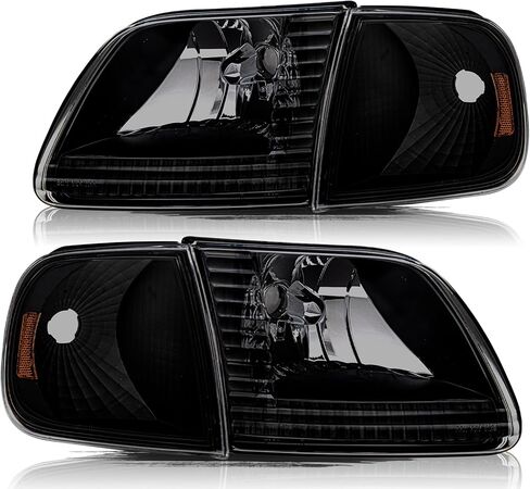 Aosky Headlight Assembly Compatible for 1997-2003 F150 / 2004 F150 Heritage / 1997-2002 Expedition / 1997-1999 F250 Headlamp with Corner Lights 4pcs, Chrome Housing with Amber Reflector in Saudi Arabia