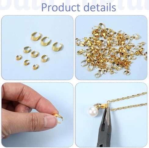 150 Pcs Pinch Bails for Jewelry Making Necklace Clasp Mixed Stainless Steel Pinch Clip Clasp 3 Sizes Stainless Steel Snap On Bails Hook Pendant Clasps Bail Finish for Neckalce Jewelry DIY Craft Making in Kuwait