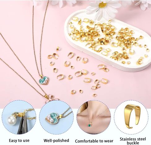 150 Pcs Pinch Bails for Jewelry Making Necklace Clasp Mixed Stainless Steel Pinch Clip Clasp 3 Sizes Stainless Steel Snap On Bails Hook Pendant Clasps Bail Finish for Neckalce Jewelry DIY Craft Making in Kuwait