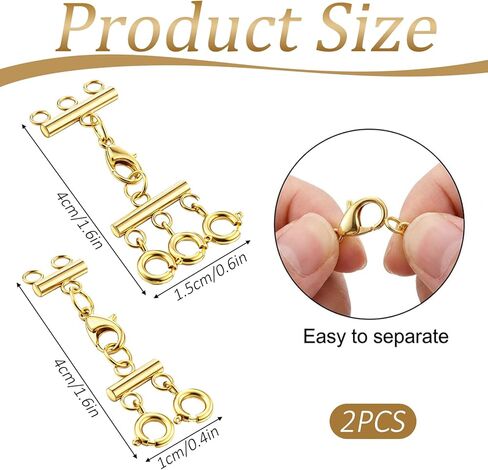 2-Pack Necklace Layering Clasps, Gold Necklace Separator for Layering, Double & Triple Chain Connector, Multi Necklaces Clasps for Women Layered Look in Kuwait