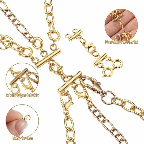 2-Pack Necklace Layering Clasps, Gold Necklace Separator for Layering, Double & Triple Chain Connector, Multi Necklaces Clasps for Women Layered Look in Kuwait
