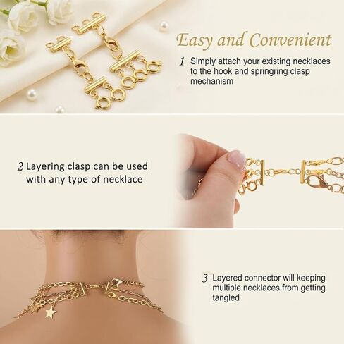 2-Pack Necklace Layering Clasps, Gold Necklace Separator for Layering, Double & Triple Chain Connector, Multi Necklaces Clasps for Women Layered Look in Kuwait