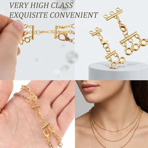 2-Pack Necklace Layering Clasps, Gold Necklace Separator for Layering, Double & Triple Chain Connector, Multi Necklaces Clasps for Women Layered Look in Kuwait
