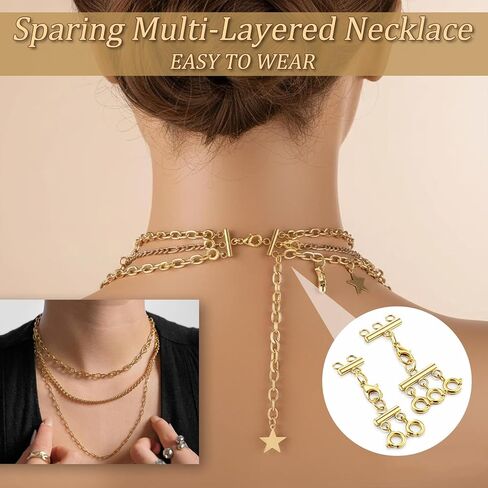 2-Pack Necklace Layering Clasps, Gold Necklace Separator for Layering, Double & Triple Chain Connector, Multi Necklaces Clasps for Women Layered Look in Kuwait