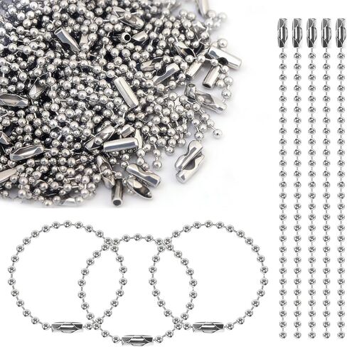 200 Pcs 5.9 Inch Silver Metal Ball Chains - 2.4mm Beaded Chain with Connector Clasp, Bulk for Jewelry Making Keychains DIY Crafts Hanging Decoration in Saudi Arabia