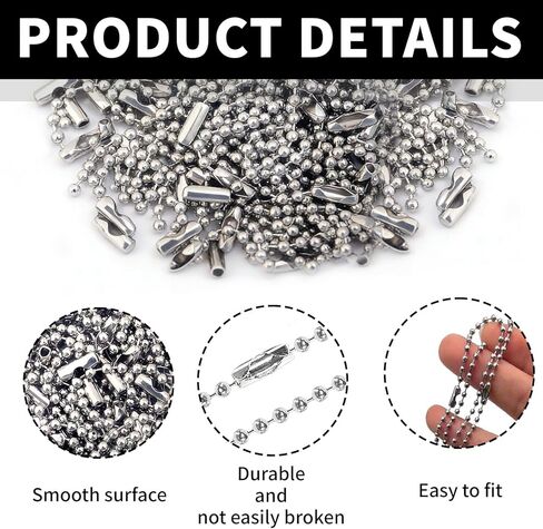 200 Pcs 5.9 Inch Silver Metal Ball Chains - 2.4mm Beaded Chain with Connector Clasp, Bulk for Jewelry Making Keychains DIY Crafts Hanging Decoration in Saudi Arabia