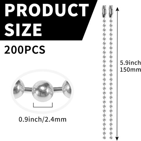 200 Pcs 5.9 Inch Silver Metal Ball Chains - 2.4mm Beaded Chain with Connector Clasp, Bulk for Jewelry Making Keychains DIY Crafts Hanging Decoration in Saudi Arabia