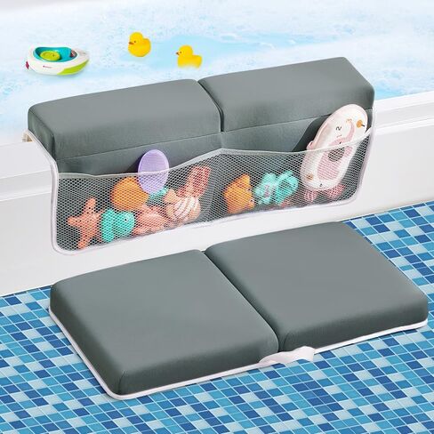 Baby Bath Kneeler and Elbow Rest Pad Set,Baby Bathtub Mat for Newborn Essentials Must Haves,Kneeling Pad with Soft Memory Foam and Bath Toy Organizer,Silicone Brush Bath Sponge,Blue in Saudi Arabia