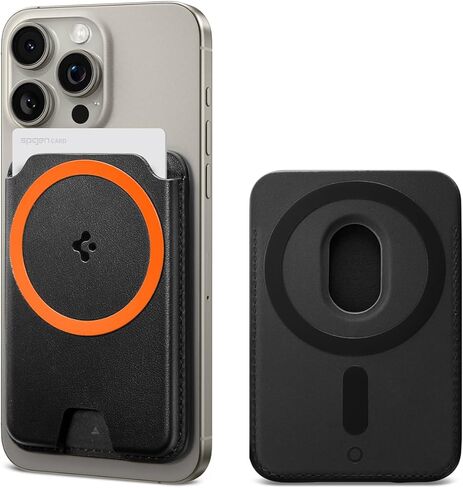 Spigen Valentinus (MagFit+) Magnetic Wallet Card Holder 3-Cards Designed for MagSafe Compatible with iPhone 16, iPhone 15, iPhone 14, iPhone 13, iPhone 12 Models, MagSafe Accessories - Black in Saudi Arabia