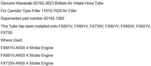 Replacement for Kawasaki Genuine 92192-2623 Bottom Air Intake Hose Tube Canister FX691V FX730V OEM in Saudi Arabia