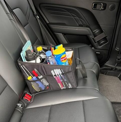 Car Seat Organizer - Passenger Seat Organizer, Collapsible Small Car Seat Storage Organizer for Console Front/Back, Automotive Backseat Organizer with Belt 4 Cup Holders for Kids Accessories in Kuwait
