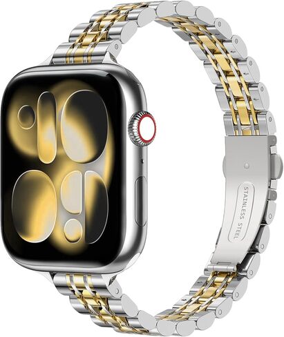 MoKo Thin Band Compatible Apple Watch Band Ultra3/2/1 49mm/Series 11/10/9/8/7/6/5/4/3/2/1/SE3/SE2/SE 46/45/44/42/41/40/38mm,Slim Stainless Steel Wristband Metal Replacement Adjustable Strap in Kuwait