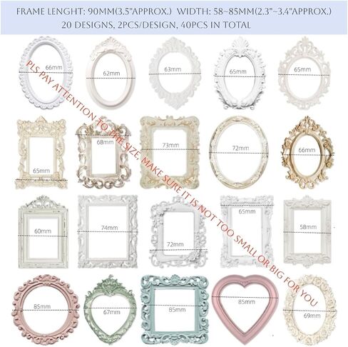 40Pcs Embossed Vintage Frames Scrapbook Decorative Paper, 4 Packs Small Photo Frame Card Cutouts for Card Making Junk Journaling Scrapbooking Supplies Notebook Photo Album Decor Non-Sticky in Saudi Arabia