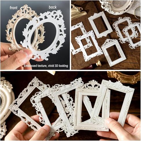 40Pcs Embossed Vintage Frames Scrapbook Decorative Paper, 4 Packs Small Photo Frame Card Cutouts for Card Making Junk Journaling Scrapbooking Supplies Notebook Photo Album Decor Non-Sticky in Saudi Arabia