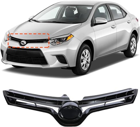 PENSUN Front Bumper Upper Grill Fit for 2014 2015 2016 Toyota Corolla LE CE, Front Grille Replacement for TO1200366 5310002560, Gloss Black in Kuwait