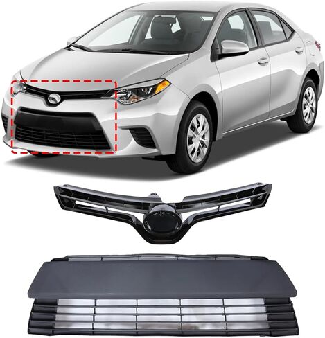 PENSUN Front Bumper Upper Grill Fit for 2014 2015 2016 Toyota Corolla LE CE, Front Grille Replacement for TO1200366 5310002560, Gloss Black in Kuwait