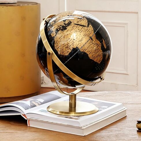 720° Rotation World Globe with Metal Stand, Light Luxury Black Golden Globe, Stylish and Elegant Adult Home Office Desk Bookcase Decoration & Gifts, 10.6'' (L) in Kuwait