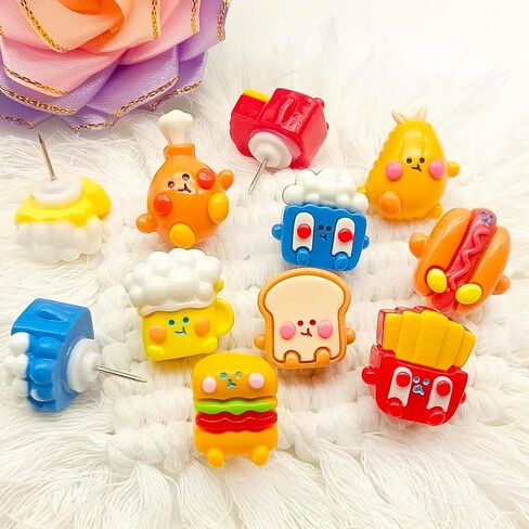24 Pack Cute Food Push Pins for Cork Board, Decorative Resin Thumb Tacks Featuring Hamburger, Fries, Drinks & Snacks, Funny Decorative Wall Pins for Office, Home, Classroom & Restaurant Decor in Saudi Arabia