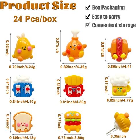 24 Pack Cute Food Push Pins for Cork Board, Decorative Resin Thumb Tacks Featuring Hamburger, Fries, Drinks & Snacks, Funny Decorative Wall Pins for Office, Home, Classroom & Restaurant Decor in Saudi Arabia