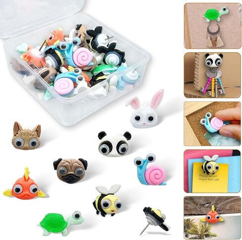 32 Pcs Cute Animal Decorative Fun Push Pins for Cork Board, Creative 3D Resin Animal Thumbtacks with Box, Office Supplies, Classroom, Photo Wall & DIY Home Decor (Panda, Bee, Turtle, Snail) in Saudi Arabia